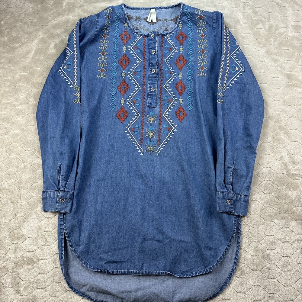 Roper Embroidered‎ Denim Chambray Shirt Dress Western Cowgirl Size Sz S See Pics